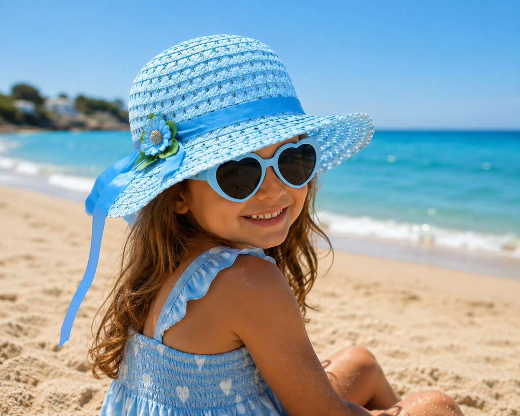 Girls' Floral Ribbon Straw Sun Hat
