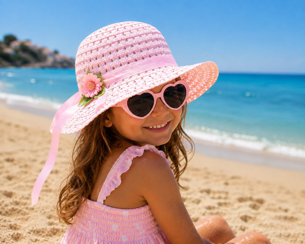 Girls' Floral Ribbon Straw Sun Hat