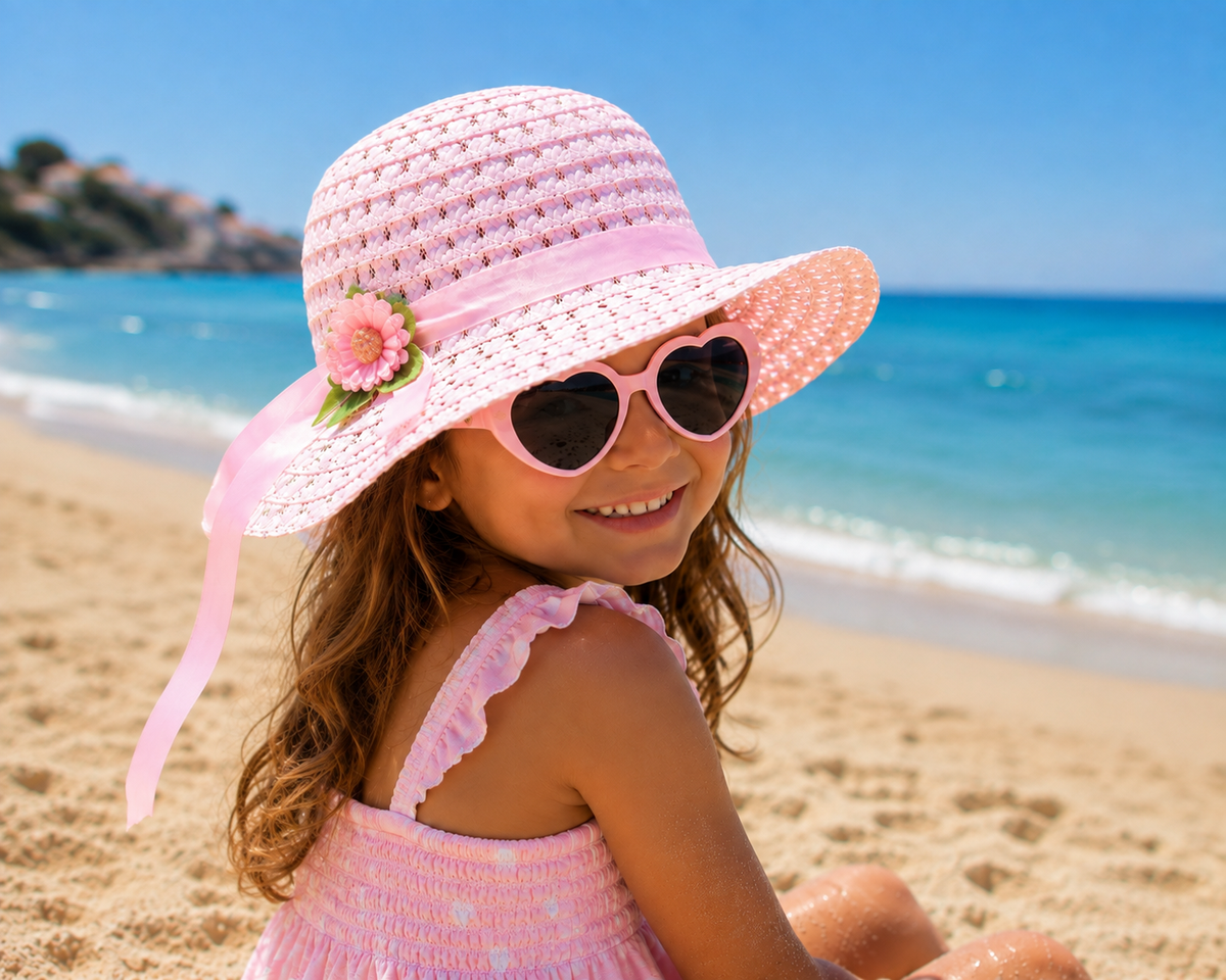 Girls' Floral Ribbon Straw Sun Hat