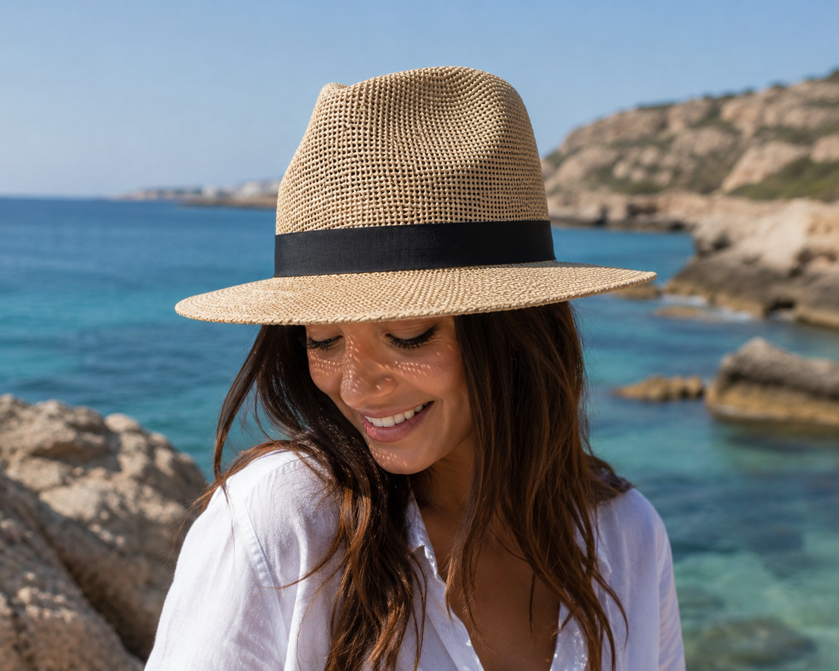 Coastal Breeze Woven Sun Hat – Natural with Black Band