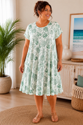 Ocean Coral Print A-Line Cotton Dress