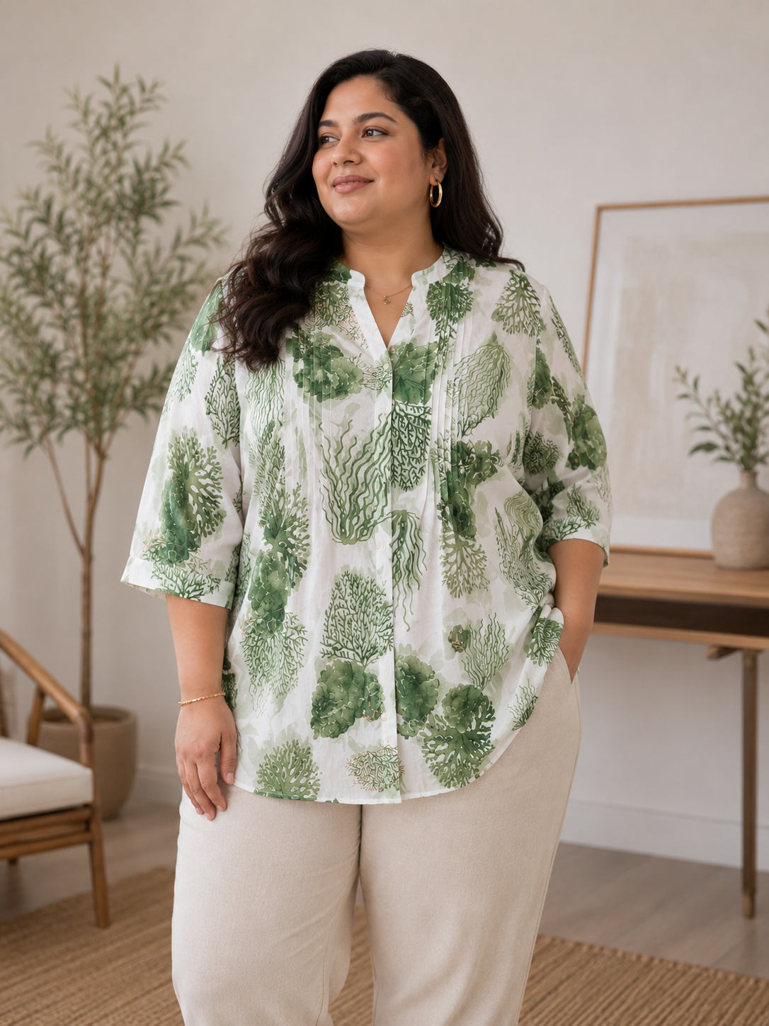 Ocean Reef Print Cotton Blouse