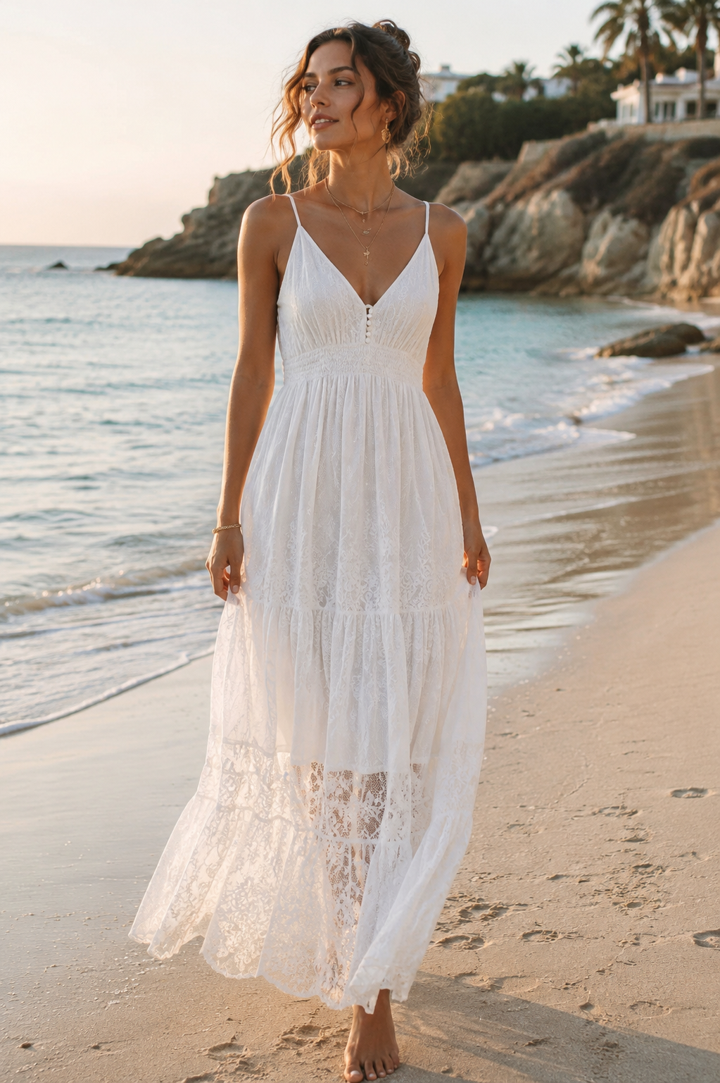White Bohemian Lace Maxi Dress