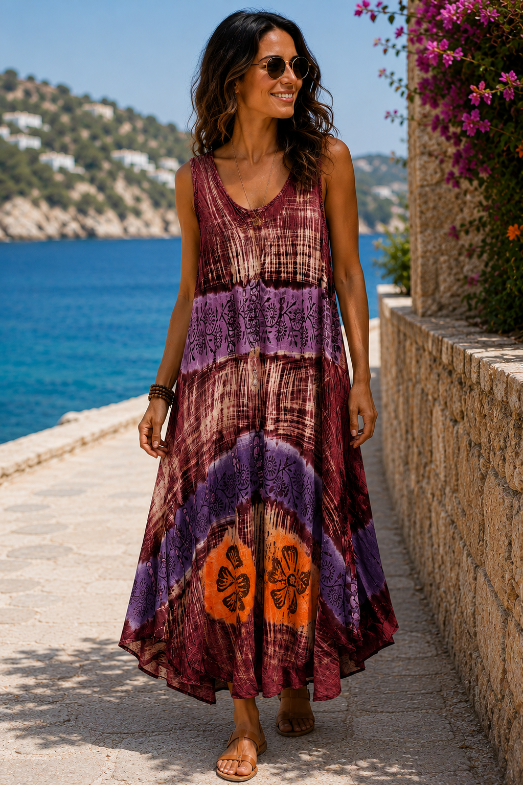 Bohemian Mosaic Sleeveless Midi Dress