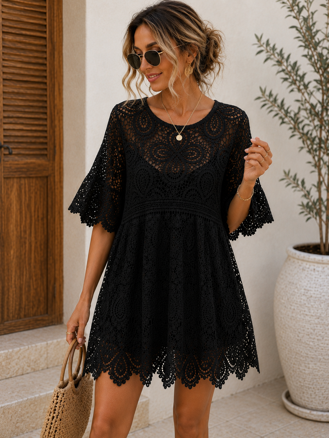 Isla Breeze Crochet Lace Tunic Dress