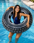 Tyre Swim Ring – Black & Grey Inflatable Pool Float - 90cm
