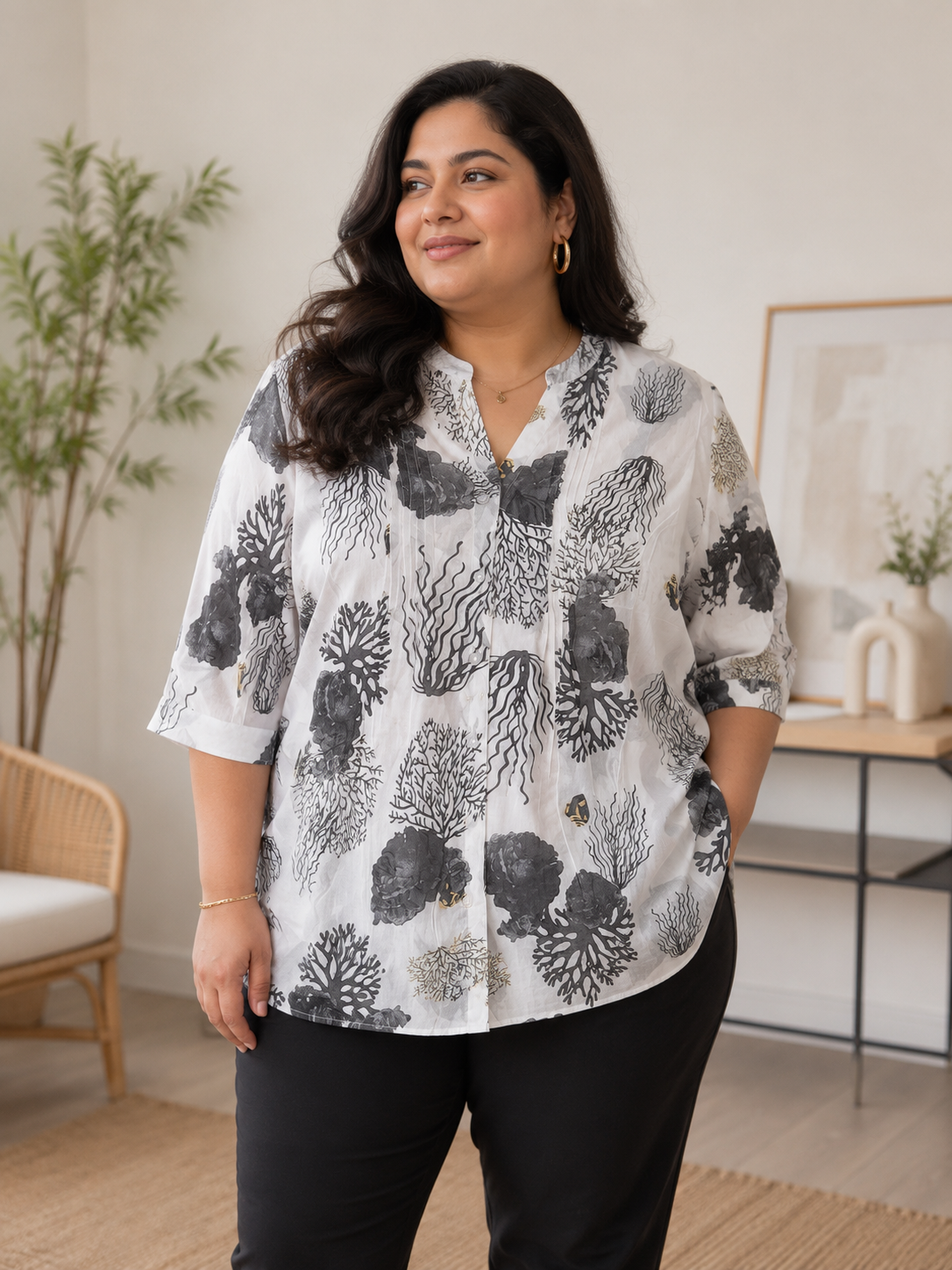 Ocean Reef Print Cotton Blouse