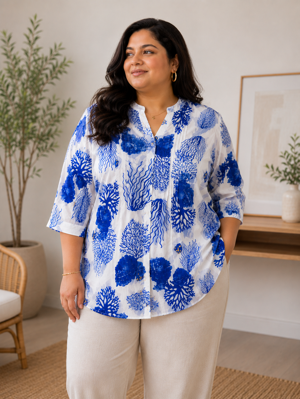 Ocean Reef Print Cotton Blouse