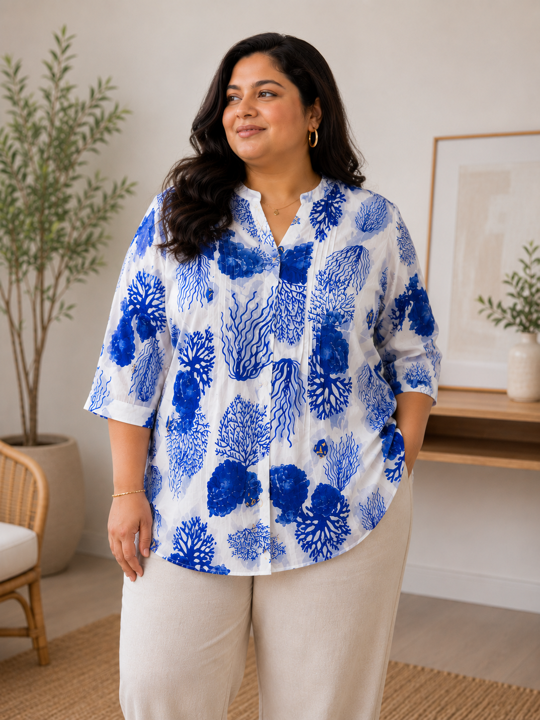 Ocean Reef Print Cotton Blouse