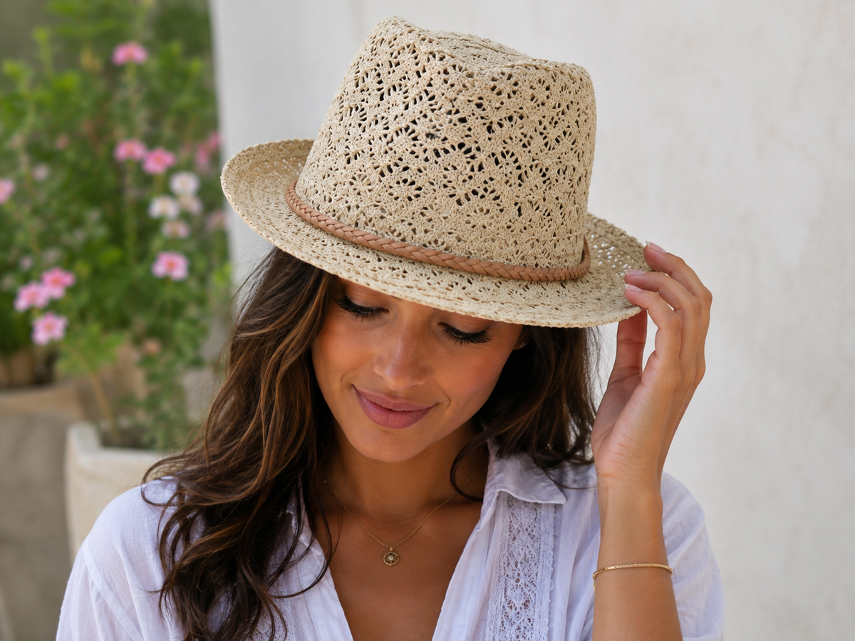Women's Floral Lace Summer Fedora Hat - Adjustable Fit