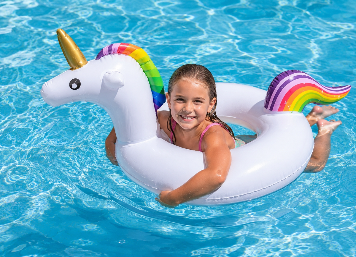 Inflatable Unicorn Swim Ring – Rainbow Pool Float - 90cm