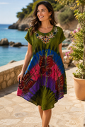 Meadow Embroidered Floral Crinkle Tunic Dress