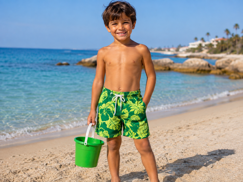 Boys' Tropical Floral Swim Shorts with Mesh Lining