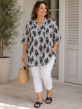Coastal Coral Print Linen Blend Tunic Dress