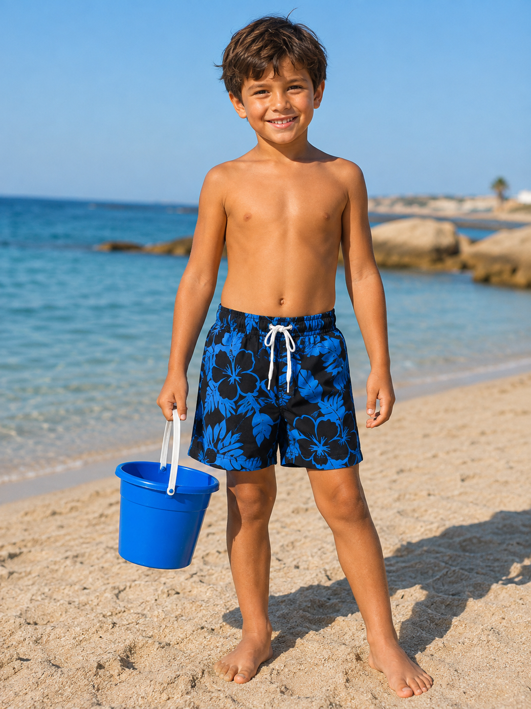 Boys' Tropical Floral Swim Shorts with Mesh Lining