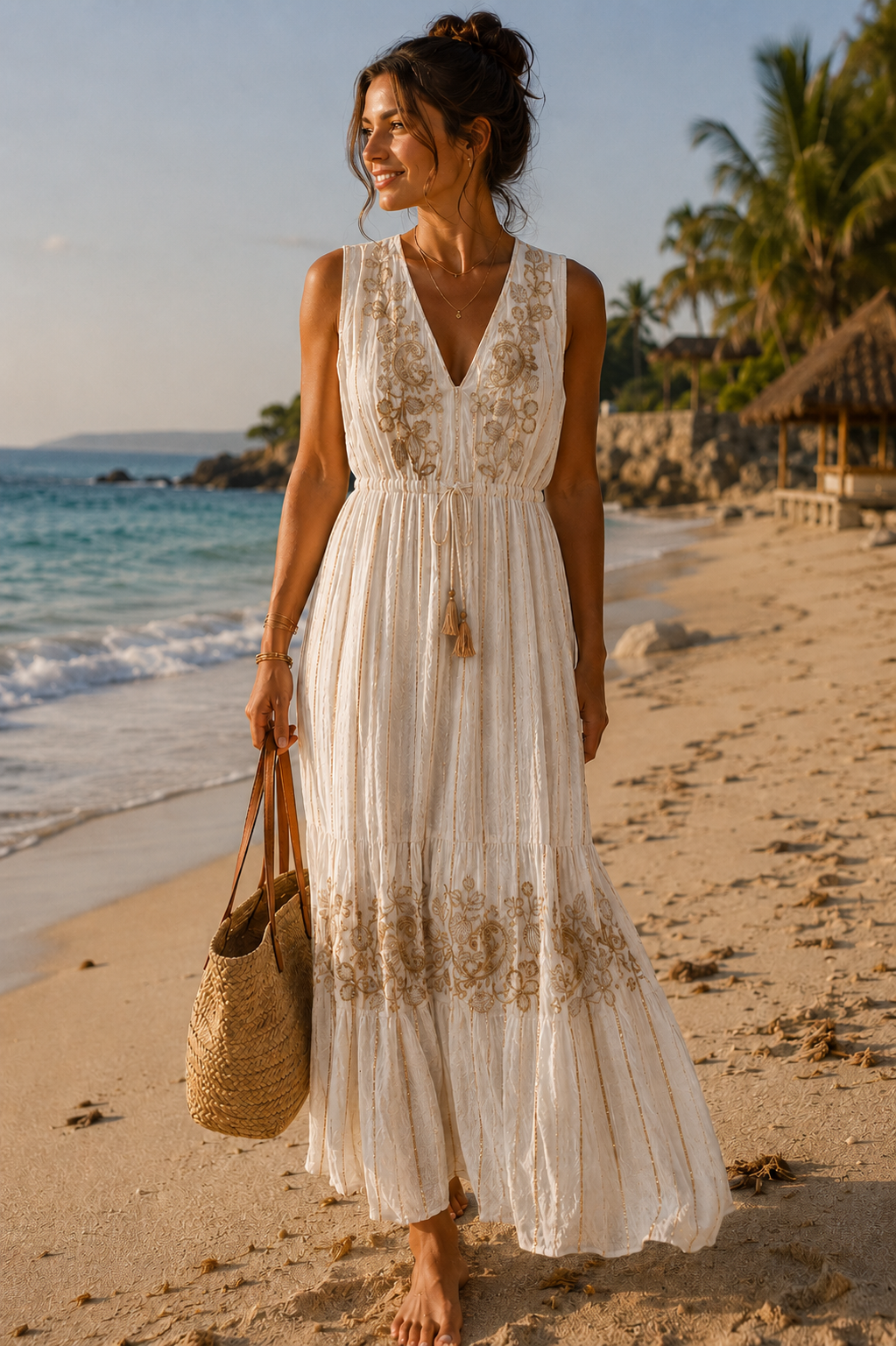 Boho Embroidered Tassel Maxi Dress