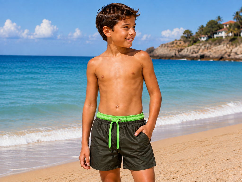 Boys' Plain Swim Shorts with Mesh Lining