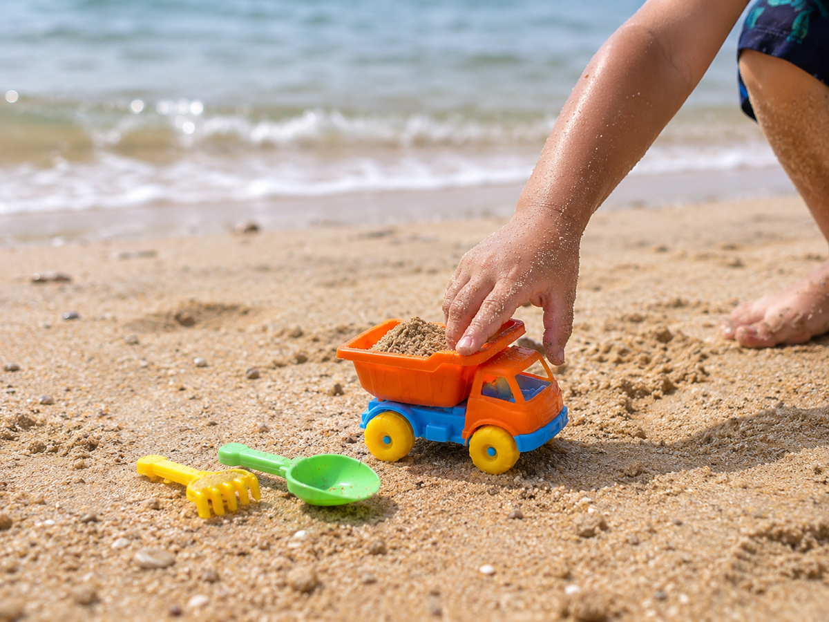 Kids Beach Dump Truck Sand Play Set with Shovel & Rake