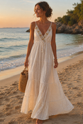 Ivory Boho Embellished Maxi Dress