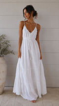White Boho Cotton Lace Maxi Dress