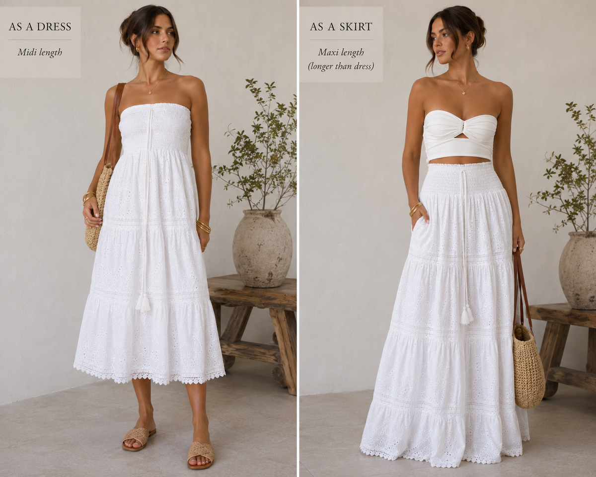 White Broderie Anglaise Convertible Maxi Dress & Skirt