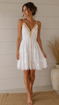 Boho White Lace Tassel Mini Dress