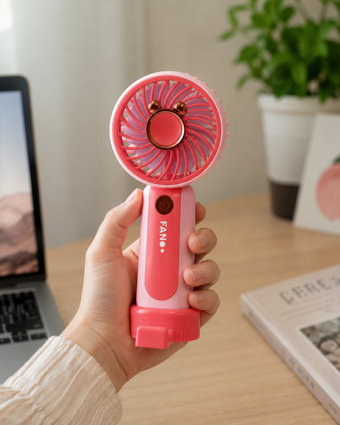 3-Speed USB Rechargeable Mini Handheld & Desk Fan with Phone Holder