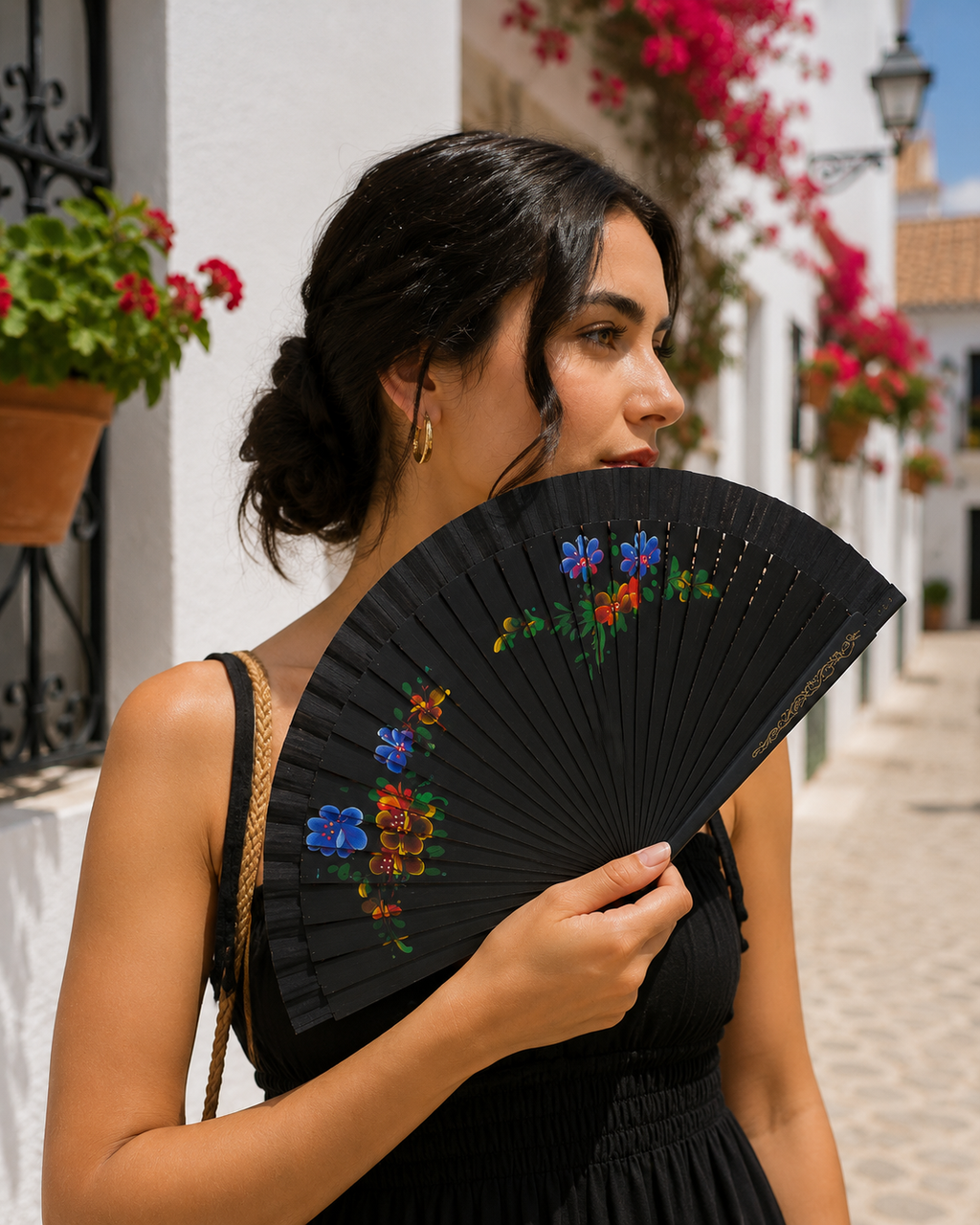 Hand-Painted Wooden Folding Hand Fan – Floral Collection