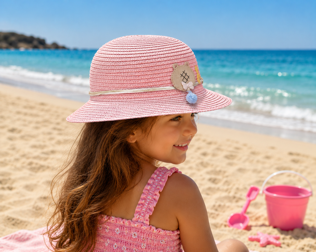 Girls' Woven Summer Sun Hat with Ice Cream Charm