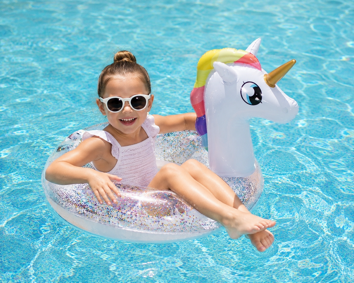 Kids White Unicorn Glitter Inflatable Swim Ring – 70 cm