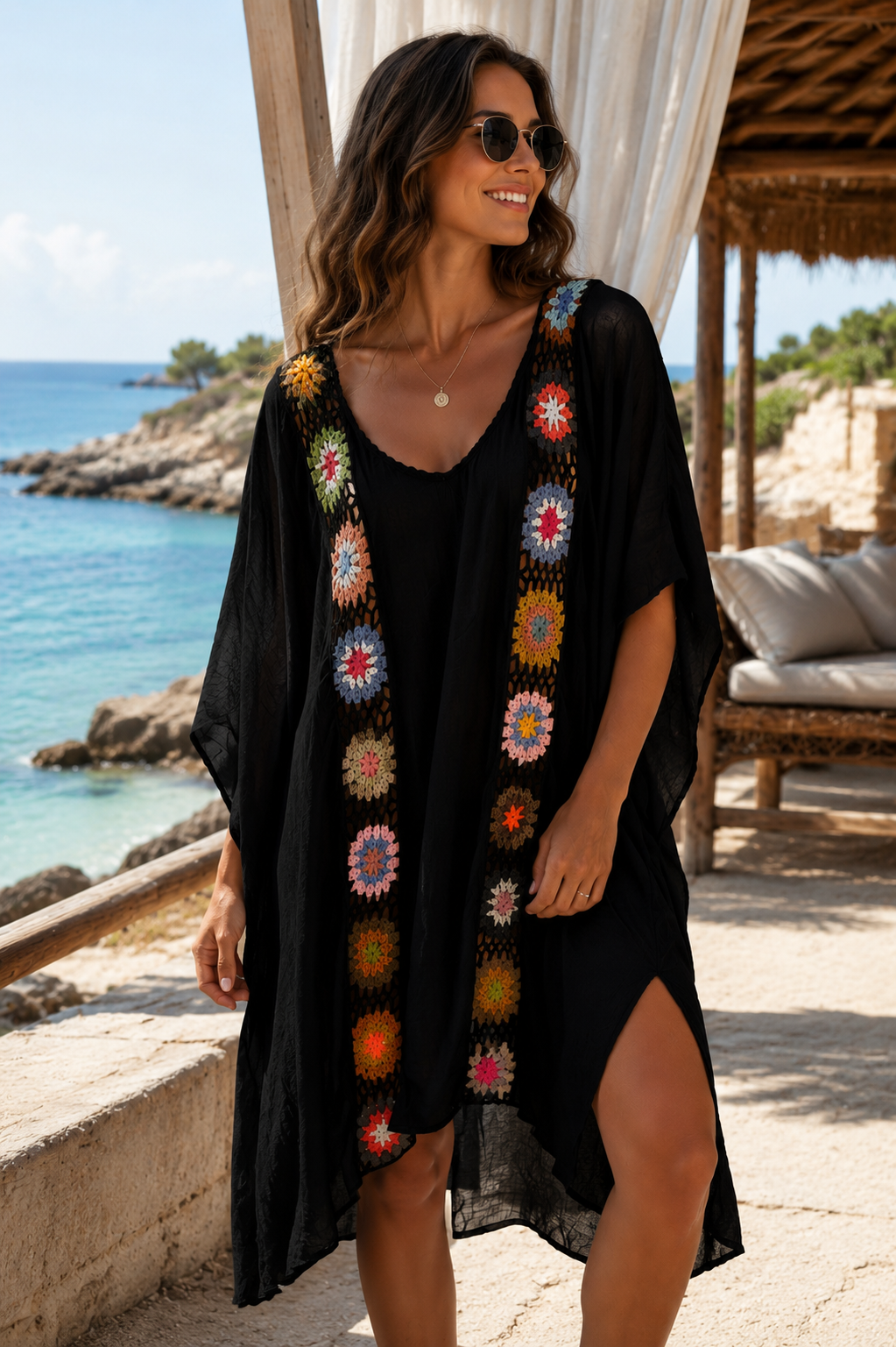 Santorini Crochet Trim Beach Cover-Up