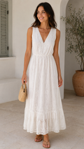 White Lace V-Neck Boho Maxi Dress
