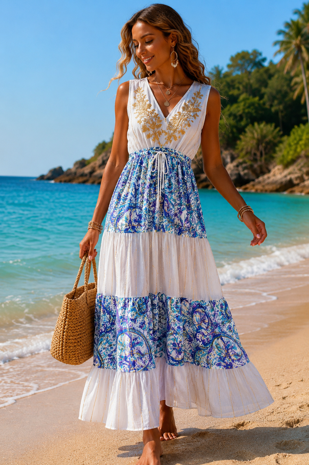 Bohemian Embroidered Paisley Midi Dress