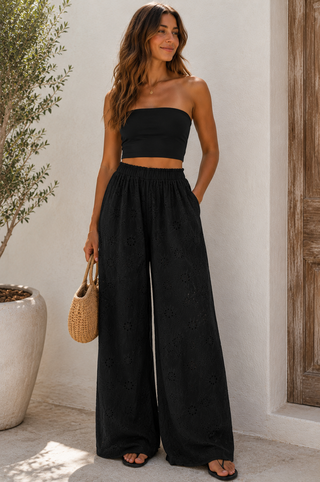 Broderie Anglaise Wide-Leg Trousers