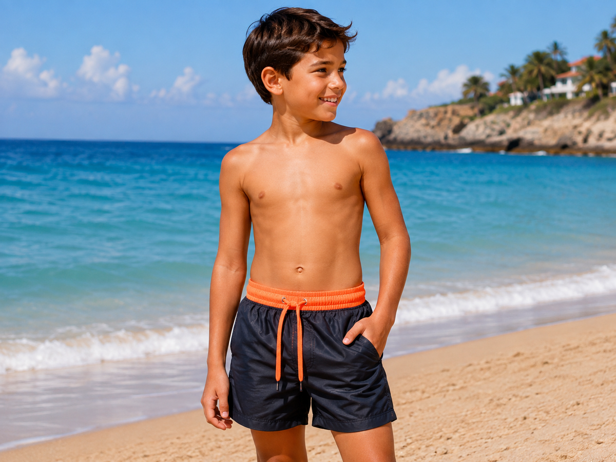 Boys' Plain Swim Shorts with Mesh Lining
