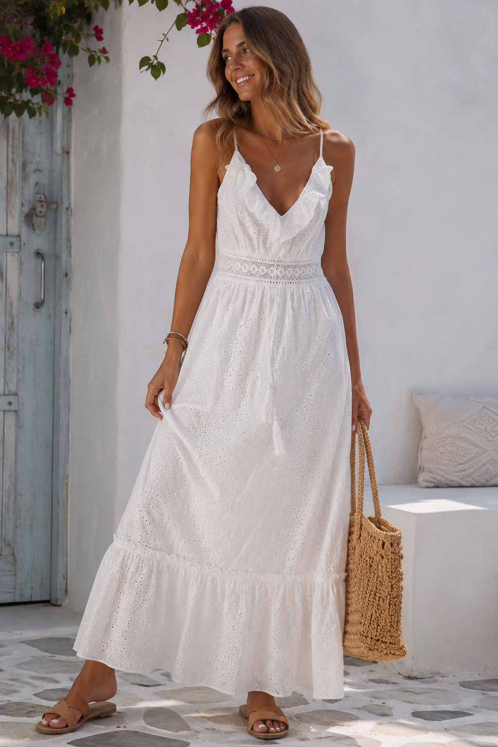 Isla Eyelet Lace Maxi Sundress – White