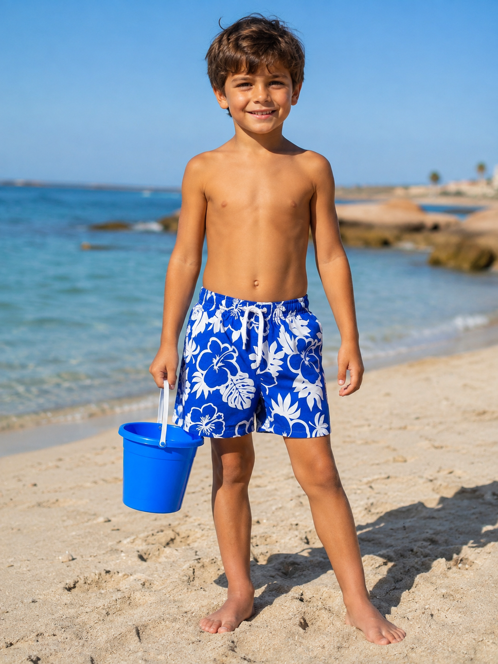 Boys' Tropical Floral Swim Shorts with Mesh Lining