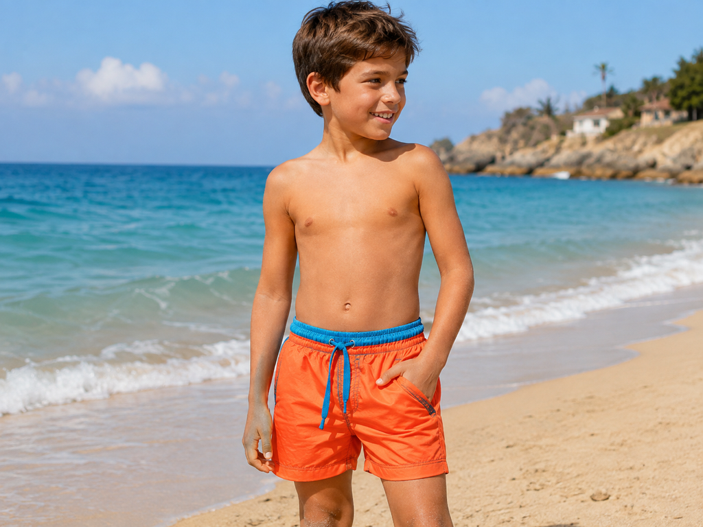 Boys' Plain Swim Shorts with Mesh Lining