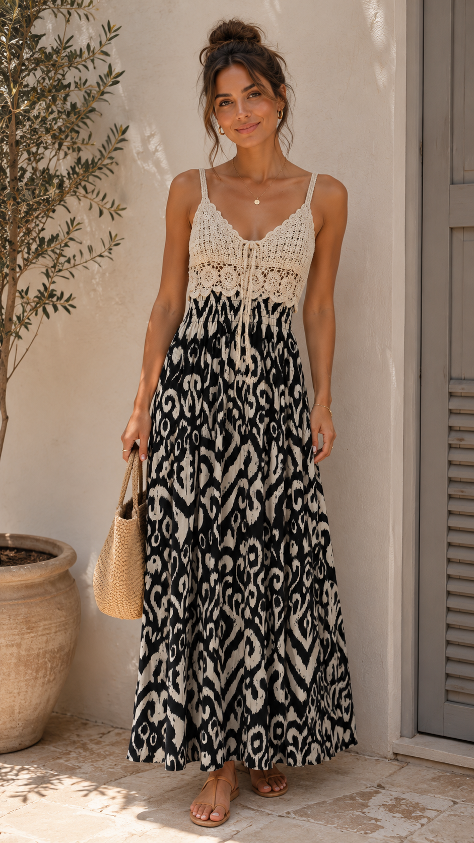 Santorini Crochet Maxi Dress