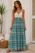 Boho Crochet Bodice Tribal Print Maxi Dress