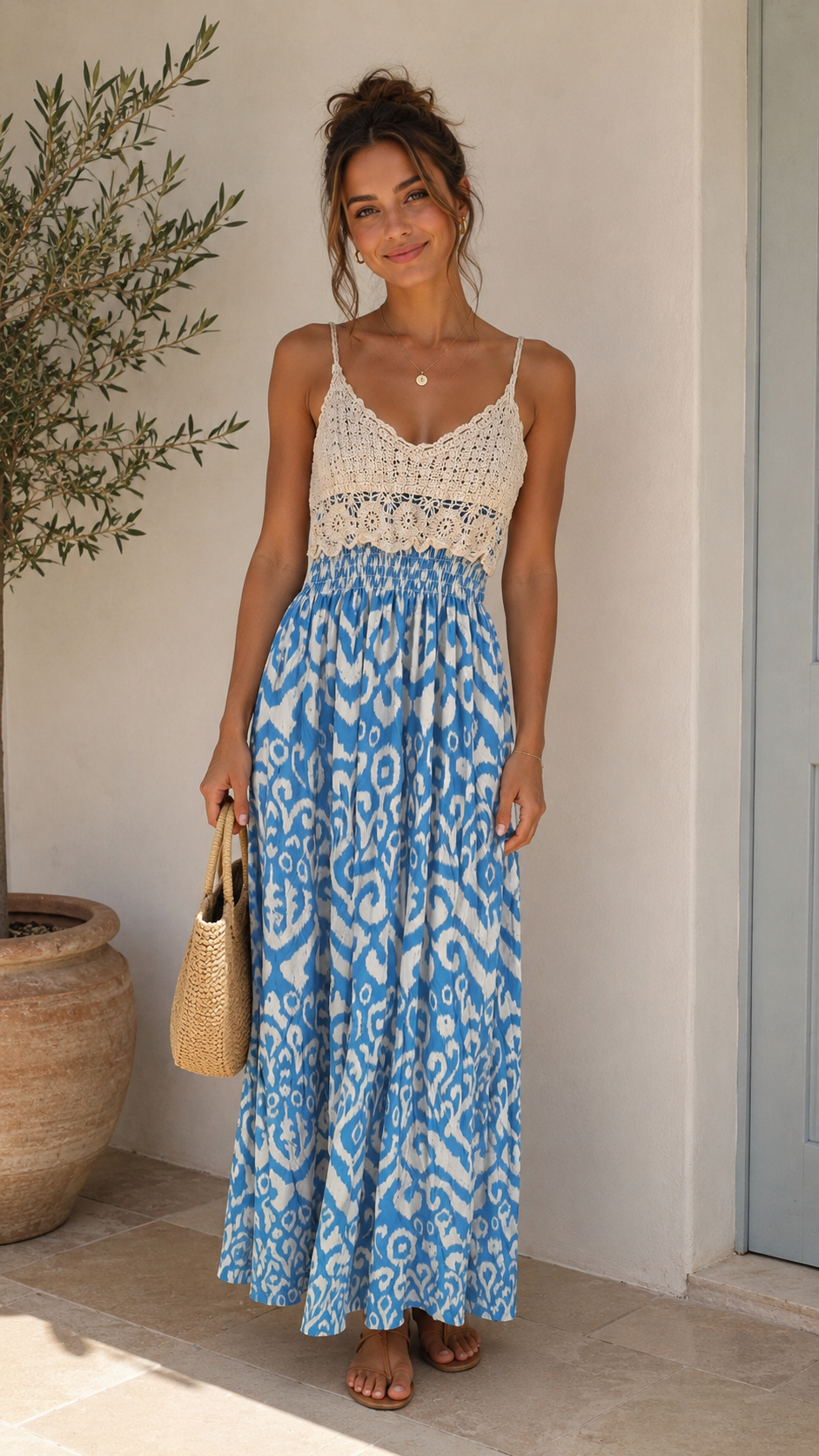 Santorini Crochet Maxi Dress