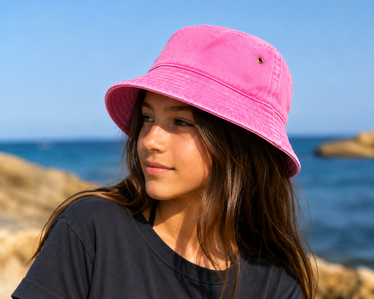 Vintage Washed Cotton Bucket Hat for Kids & Teens