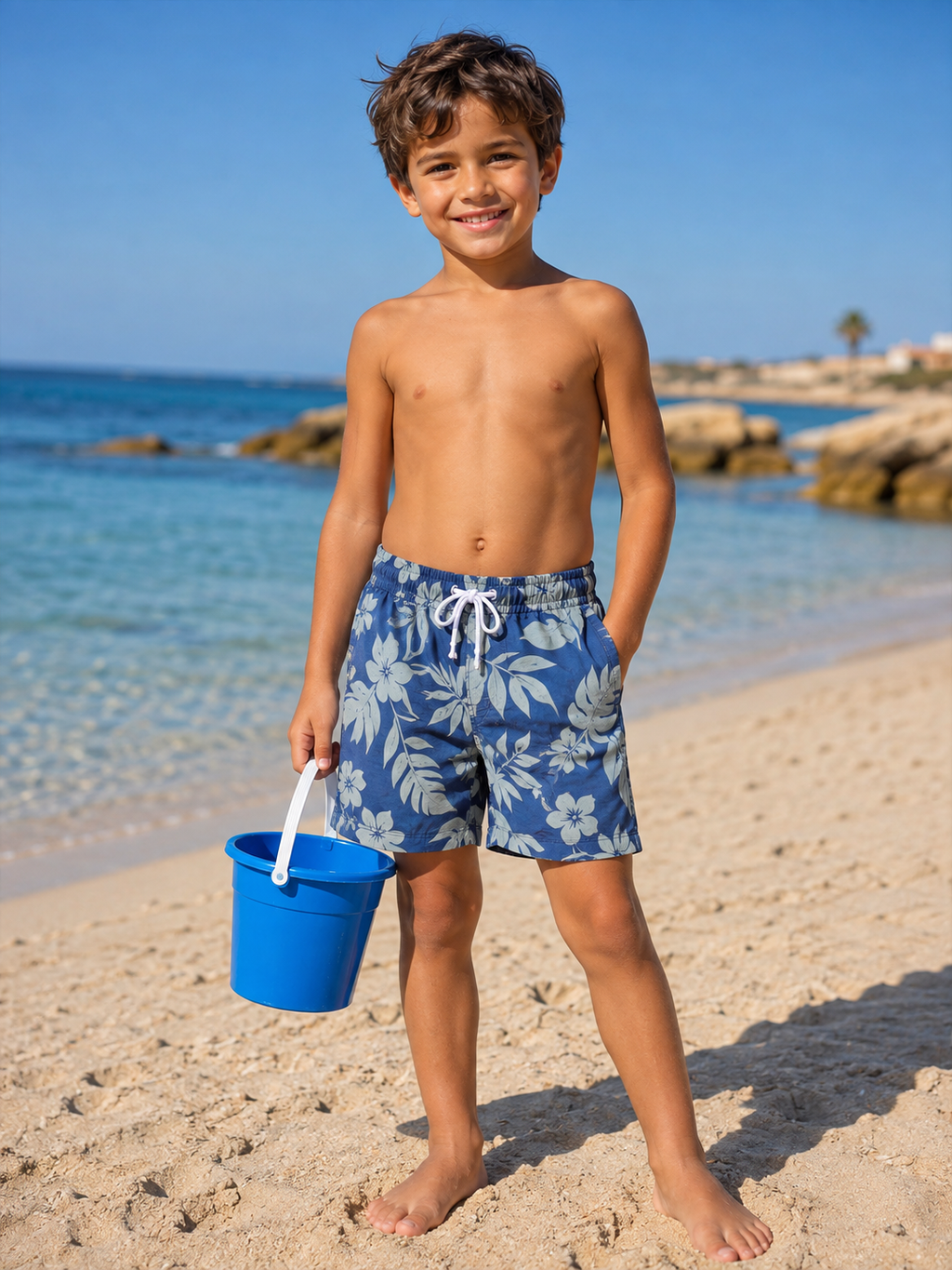 Boys' Tropical Floral Swim Shorts with Mesh Lining